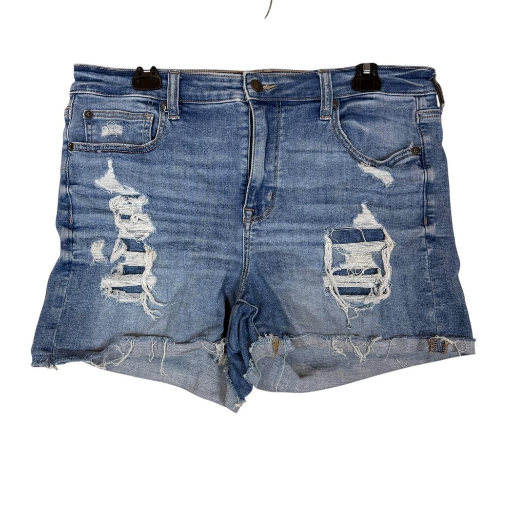 American Eagle Shorts Womens 14 Blue Hi Rise Shortie Distressed Cutoff Stretch
